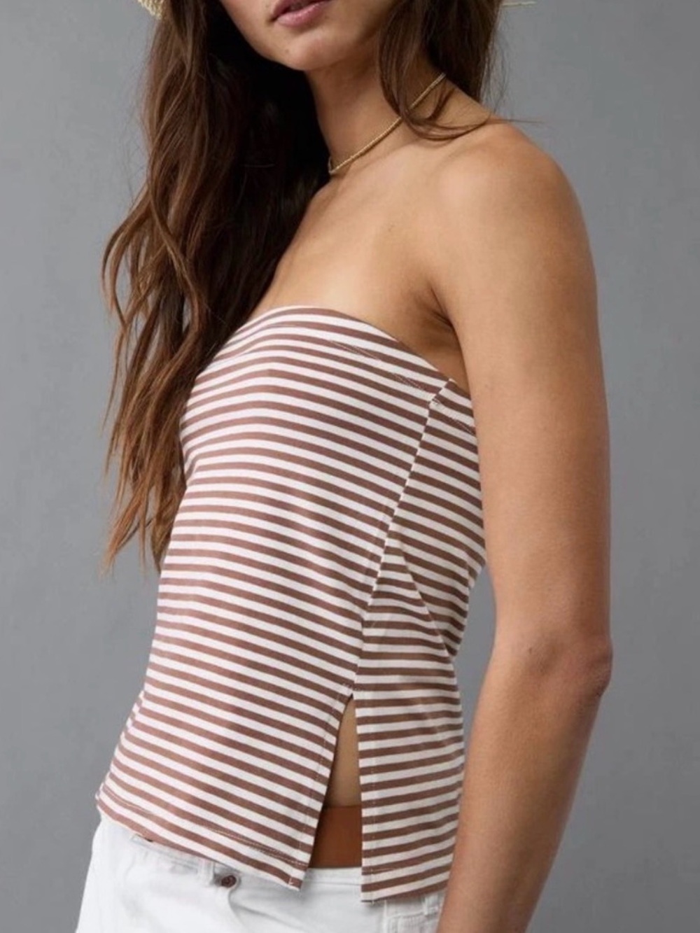 NWT American Eagle Striped Strapless Tube Top in Brown and White